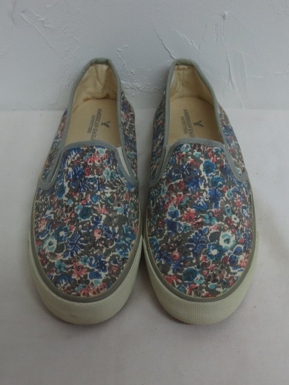 NEW AEO Vintage Shoes Blue Multi Floral Cotton Canvas Slip-on Deck Flats Size 9